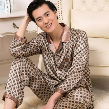 Ανδρικές πιτζάμες για άντρες Μασίφ μακρυμάνικο μπλουζάκια ύπνου Παντελόνια λεπτά πυτζάμες σετ πιτζάμα νυχτικό Ανδρικό σατέν μαλακές πιτζάμες ύπνου