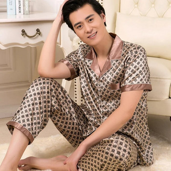 Ανδρικές πιτζάμες για άντρες Μασίφ μακρυμάνικο μπλουζάκια ύπνου Παντελόνια λεπτά πυτζάμες σετ πιτζάμα νυχτικό Ανδρικό σατέν μαλακές πιτζάμες ύπνου