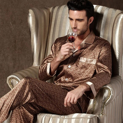 Férfi pizsama férfiaknak tömör hosszú ujjú alvó felsők nadrágok vékony hálóruha pizsama garnitúra hálóing férfi szatén puha hálópizsama