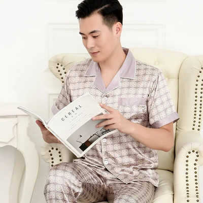 Ανδρικές πιτζάμες για άντρες Μασίφ μακρυμάνικο μπλουζάκια ύπνου Παντελόνια λεπτά πυτζάμες σετ πιτζάμα νυχτικό Ανδρικό σατέν μαλακές πιτζάμες ύπνου