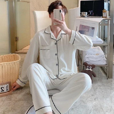 Muški komplet pidžama od mekog vafla, 2 komada, spavaća soba, kućna odjeća, hlače dugih rukava, modna kućna noćna odjeća za muškarce