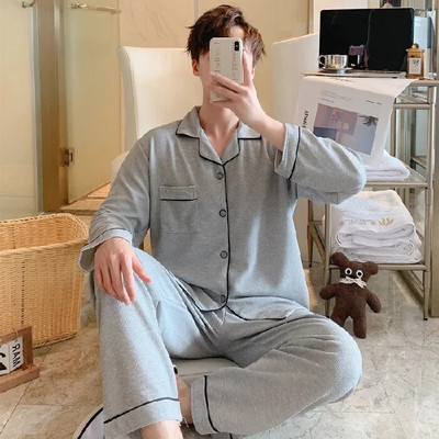 Muški komplet pidžama od mekog vafla, 2 komada, spavaća soba, kućna odjeća, hlače dugih rukava, modna kućna noćna odjeća za muškarce