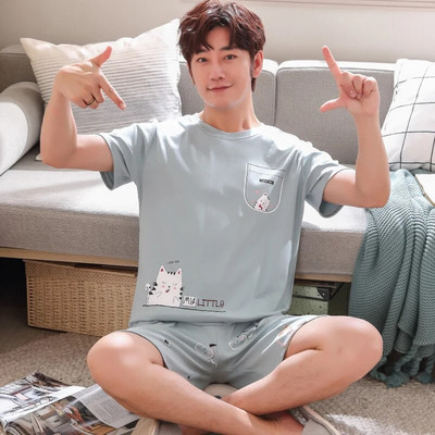 Meeste magamisriided Puuvillane pidžaamakomplekt Lühikesed magamispüksid Lühikesed püksid Ööriided Suures suuruses L-3XL Pjs Vaba aeg Koduriided Meeste riided