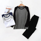 Meeste sügisene sobiva värviga, pikkade varrukatega püksid pidžaama ülikond meeste magamisriided vabaaja spordiriided Pijma hombre komplekt