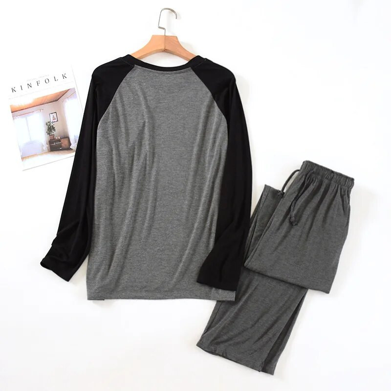 Meeste sügisene sobiva värviga, pikkade varrukatega püksid pidžaama ülikond meeste magamisriided vabaaja spordiriided Pijma hombre komplekt