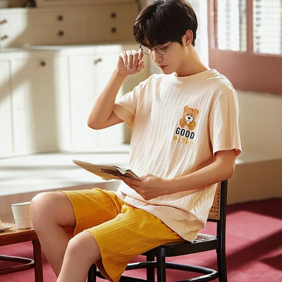 Suvine puuvillane õhuke meeste pidžaamakomplekt, suures suuruses lühikeseks magamiseks mõeldud topid, püksid, magamisriided, meeste ülikond, koduriided, vabaaja pidžaamad