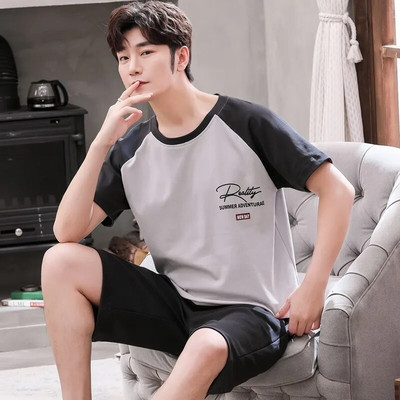 Suvine puuvillane õhuke meeste pidžaamakomplekt, suures suuruses lühikeseks magamiseks mõeldud topid, püksid, magamisriided, meeste ülikond, koduriided, vabaaja pidžaamad