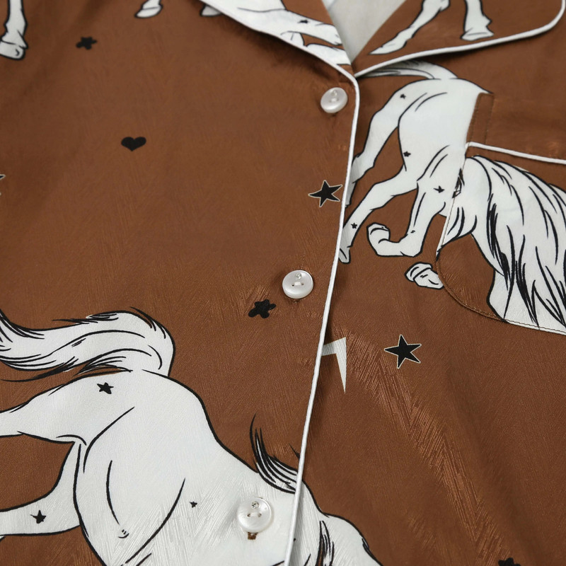 2 tk naiste pidžaamakomplekt pikkade varrukatega ja pükstega, ideaalne magamisriietus igapäevaseks hobusetrükiga mugavaks siidist tekstuuriga satiinpidžaamadeks