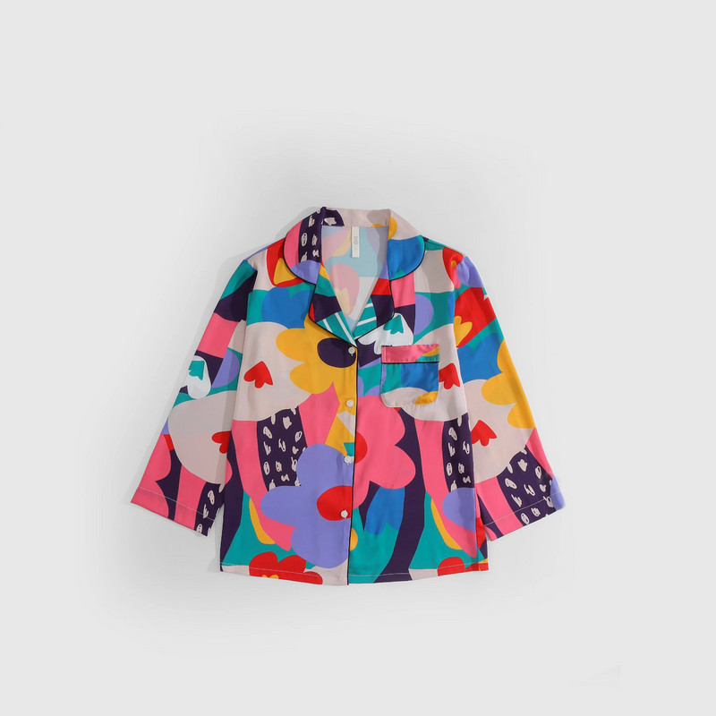 Mitmevärvilised plokklilled, trükitud 2 tk pidžaama 2023 sügiskollektsioon Stiilne ja mänguline naiste koduriided