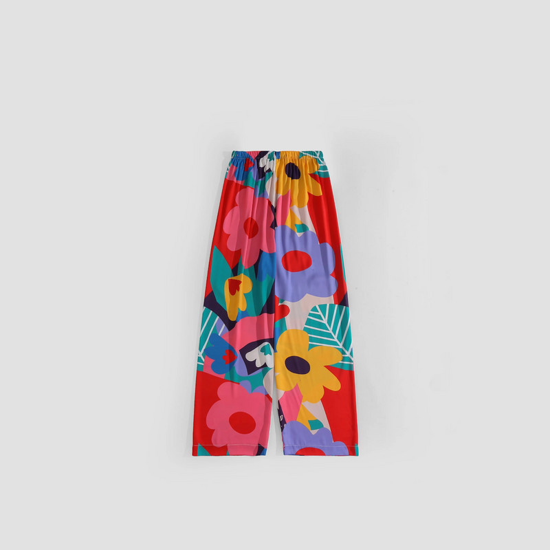 Mitmevärvilised plokklilled, trükitud 2 tk pidžaama 2023 sügiskollektsioon Stiilne ja mänguline naiste koduriided