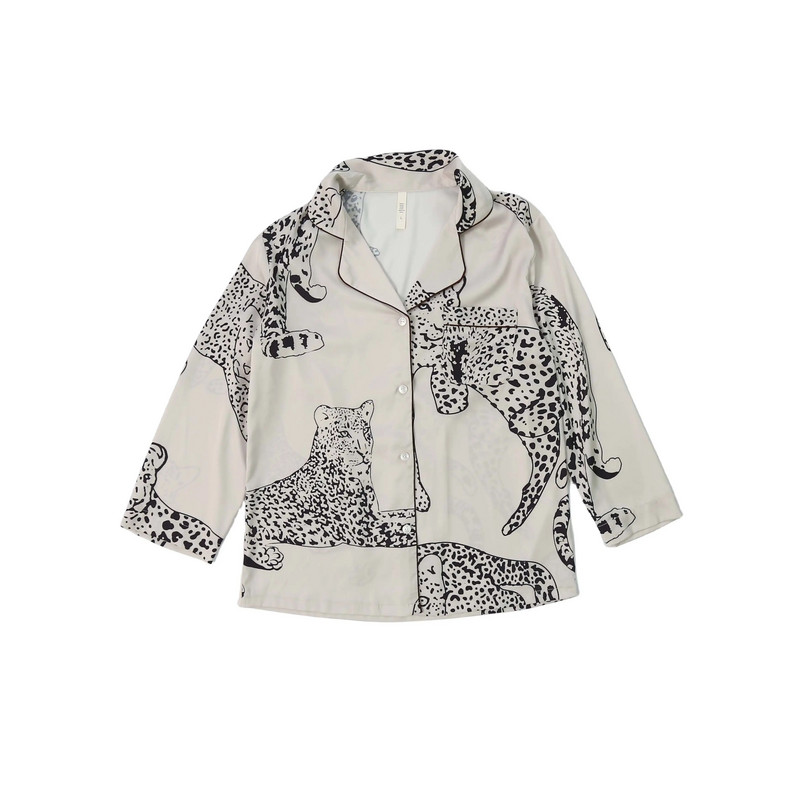 Pidžaamakomplekt naistele Leopardimustriline ühevärviline kaheosaline pika varrukaga magamisriided ja püksid Naiste magamisriided, lihtsad, kuid stiilsed