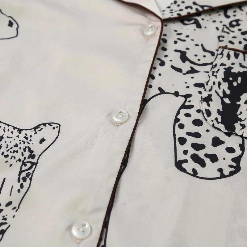 Pidžaamakomplekt naistele Leopardimustriline ühevärviline kaheosaline pika varrukaga magamisriided ja püksid Naiste magamisriided, lihtsad, kuid stiilsed