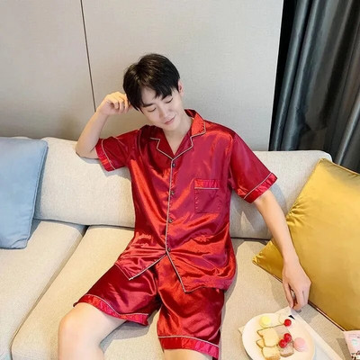 2023 Ανδρικά casual πυζά, μεταξωτό σατέν παντελόνι πιτζάμες κοστούμι πιτζάμες με μακριές κουμπιά Pijama Ανδρικά σαλονάκια σε μέγεθος Pj σετ