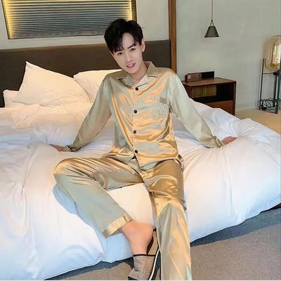 2023 Ανδρικά casual πυζά, μεταξωτό σατέν παντελόνι πιτζάμες κοστούμι πιτζάμες με μακριές κουμπιά Pijama Ανδρικά σαλονάκια σε μέγεθος Pj σετ