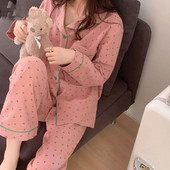 Naiste lilleline pidžaamakomplekt, sügisene magamisriietus, pikkade varrukatega püksid, ülikond, taskukomplektid naistele, 2-osaline nööbiga Piiama nööbiga öörõivad