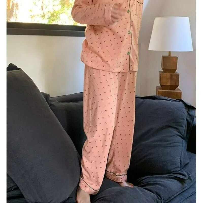 Naiste lilleline pidžaamakomplekt, sügisene magamisriietus, pikkade varrukatega püksid, ülikond, taskukomplektid naistele, 2-osaline nööbiga Piiama nööbiga öörõivad