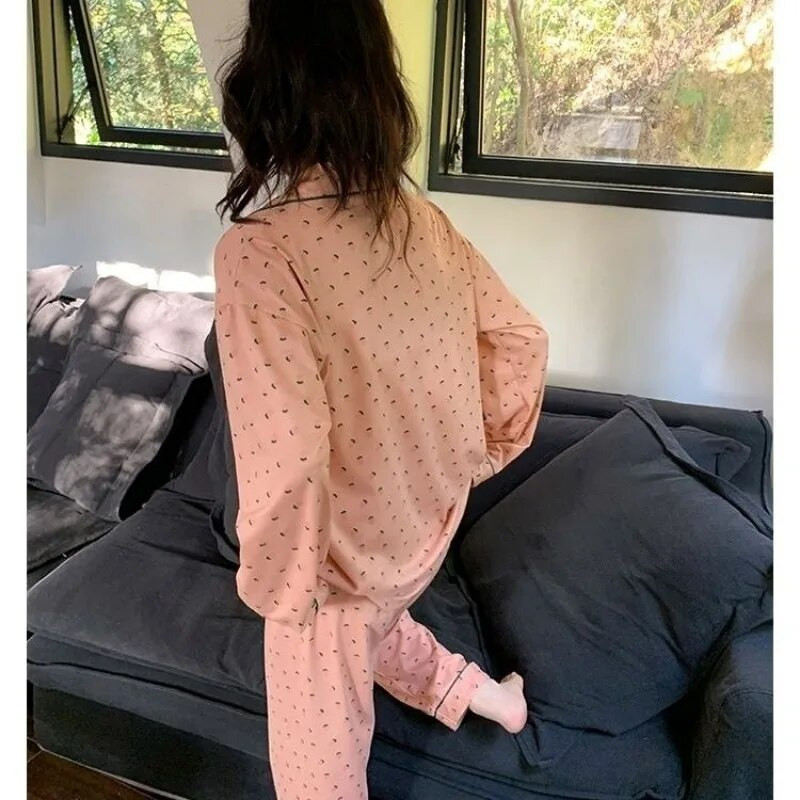 Naiste lilleline pidžaamakomplekt, sügisene magamisriietus, pikkade varrukatega püksid, ülikond, taskukomplektid naistele, 2-osaline nööbiga Piiama nööbiga öörõivad