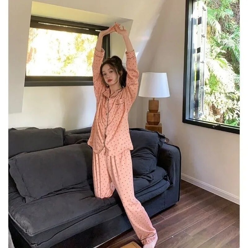 Naiste lilleline pidžaamakomplekt, sügisene magamisriietus, pikkade varrukatega püksid, ülikond, taskukomplektid naistele, 2-osaline nööbiga Piiama nööbiga öörõivad