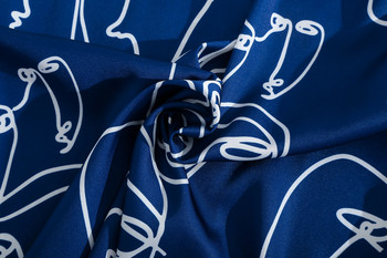 Синя дамска пижама с щампа с абстрактни линии Picasso Комплект от две части с дълъг ръкав и панталон Мека текстура, подходяща за домашно носене