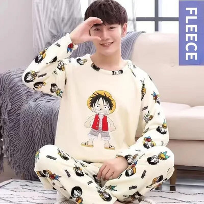 Flanell 2022 magamisriided Pidžaamad Armsad pidžaama pikkade varrukatega koduriided Velvet meeste ülikond Paks koralli multifilmikomplektid soojaks talveks