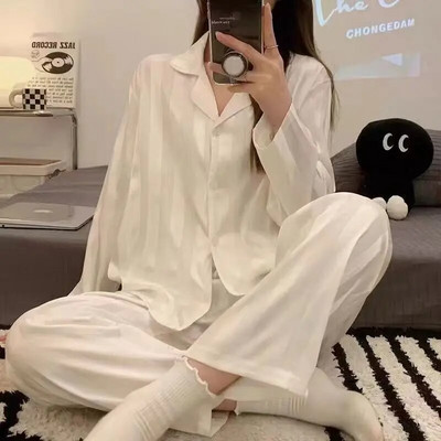 Kasdieniai miegui skirti moteriški pižamų rinkiniai, ilgų kelnių rinkiniai, 2 dalių Piiama, kieto korėjietiško stiliaus pilnomis rankovėmis rudens kišeniniai naktiniai drabužiai, 2023 m.