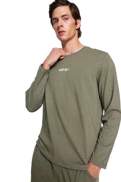 Trendyol muška Moto kućna odjeća s dugim rukavima Obični komplet pidžama