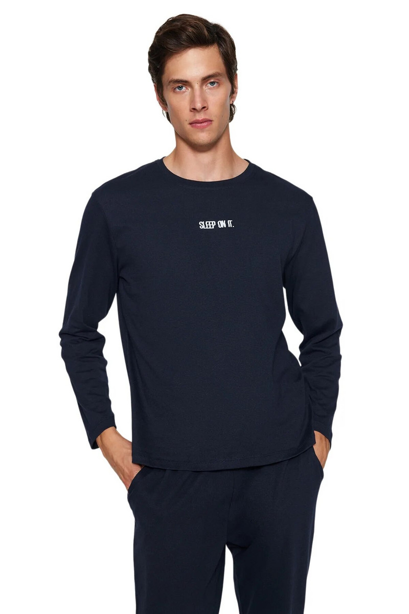 Trendyol muška Moto kućna odjeća s dugim rukavima Obični komplet pidžama