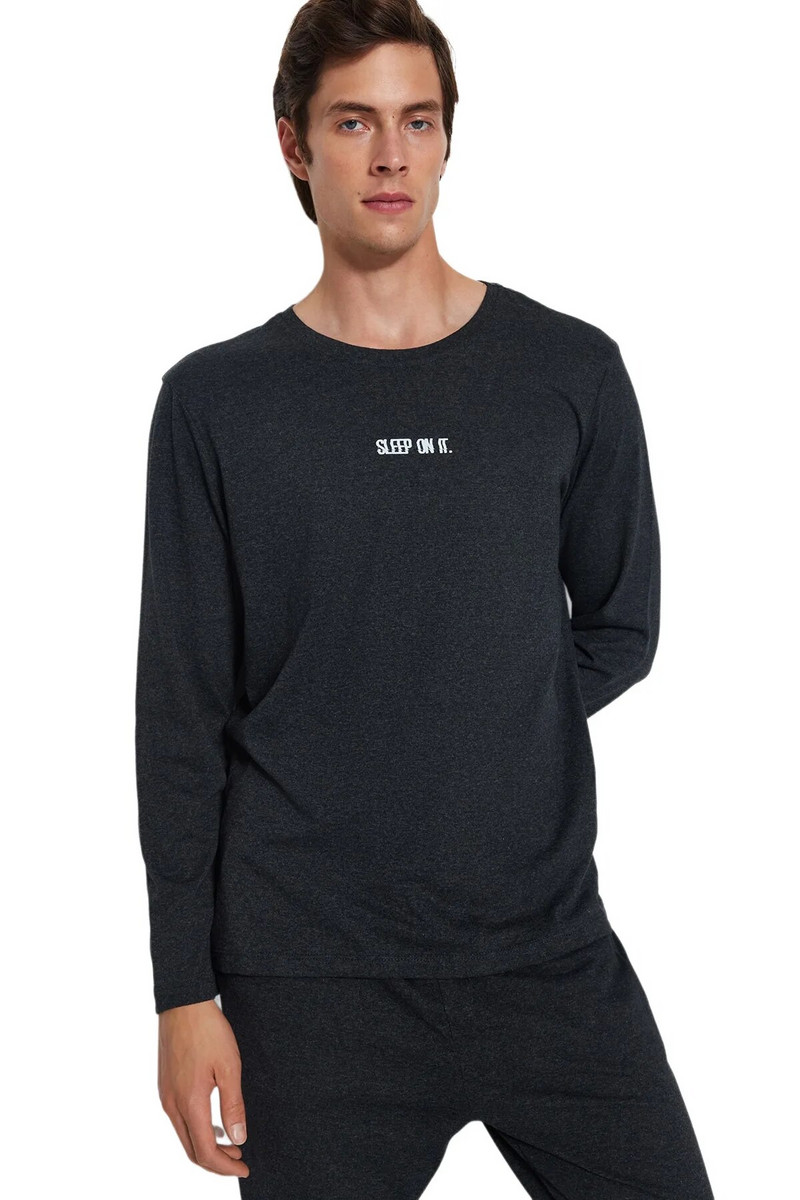 Trendyol muška Moto kućna odjeća s dugim rukavima Obični komplet pidžama