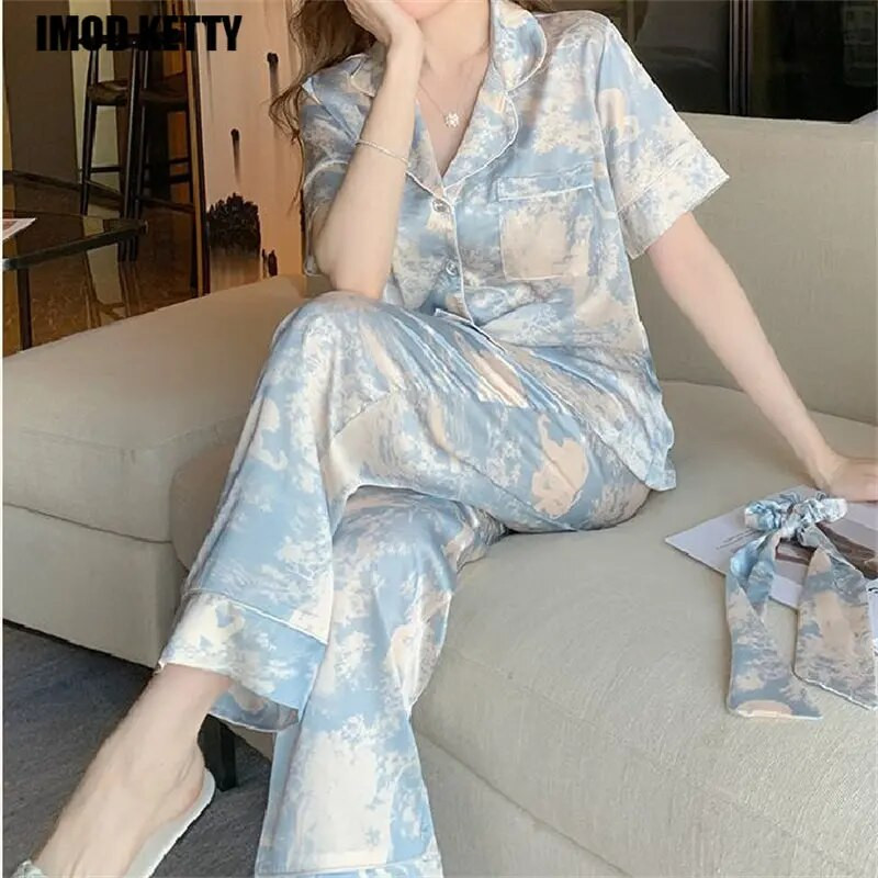 Suvine õhuke kardigan lühikeste varrukatega pikad püksid kardigan Disain Esteetika vabaaja kodu sisustuskomplekt pidžaamad naiste uus