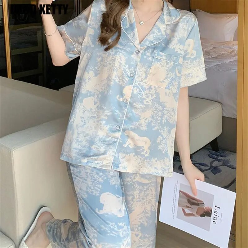 Suvine õhuke kardigan lühikeste varrukatega pikad püksid kardigan Disain Esteetika vabaaja kodu sisustuskomplekt pidžaamad naiste uus