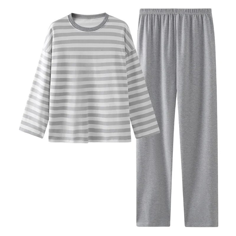 Meeste pidžaamakomplekt Triibuline sügistalvine vaba aeg Elastne talje poiste magamisriided pikkade varrukatega ööriided Pehme pidžaama koduriie