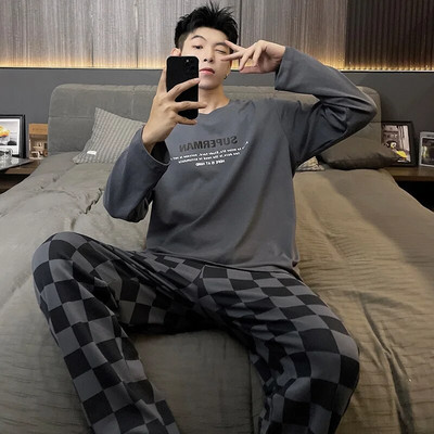 Kevadised pikad varrukad Magamispüksid Püksid Öörõivad Meestele Puuvillane Pidžaama Ülikond Meestele Multifilm vabaaja koduriided Pjs Homme