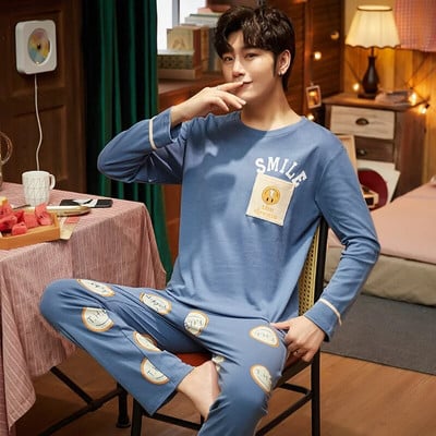 Kevadised pikad varrukad Magamispüksid Püksid Öörõivad Meestele Puuvillane Pidžaama Ülikond Meestele Multifilm vabaaja koduriided Pjs Homme