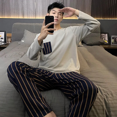 Kevadised pikad varrukad Magamispüksid Püksid Öörõivad Meestele Puuvillane Pidžaama Ülikond Meestele Multifilm vabaaja koduriided Pjs Homme