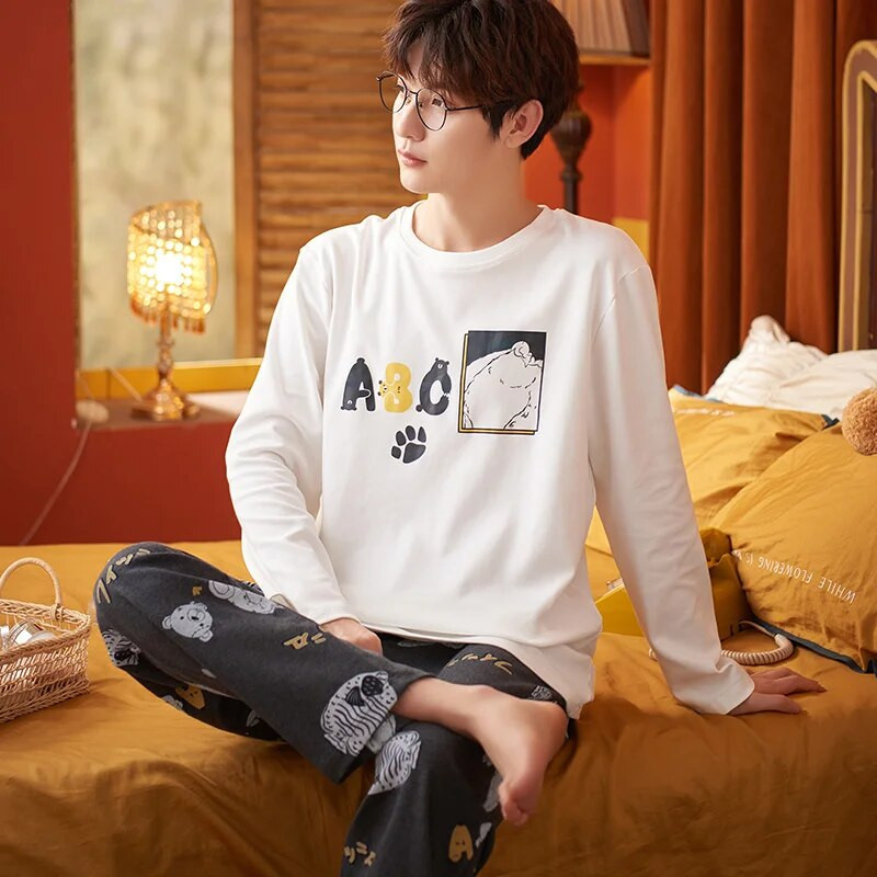 Kevadised pikad varrukad Magamispüksid Püksid Öörõivad Meestele Puuvillane Pidžaama Ülikond Meestele Multifilm vabaaja koduriided Pjs Homme