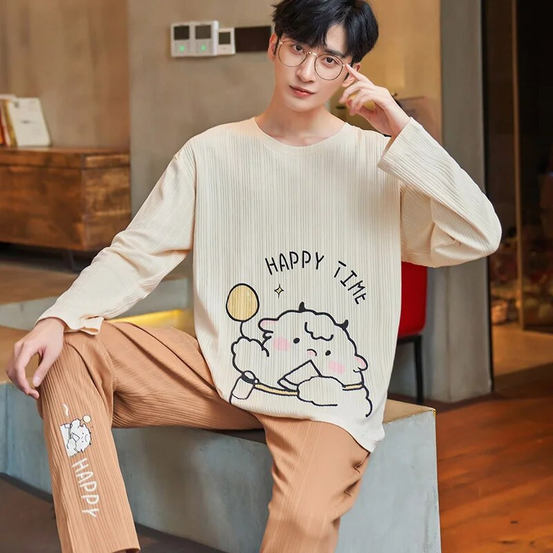 Kevadised pikad varrukad Magamispüksid Püksid Öörõivad Meestele Puuvillane Pidžaama Ülikond Meestele Multifilm vabaaja koduriided Pjs Homme