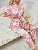 Lisacmvpnel Moteriškos pižamos ledo šilko pižamų rinkinys Seksualus nėriniuotas trumpomis rankovėmis miegui skirtas drabužis laisvalaikiui Paprasti namų drabužiai