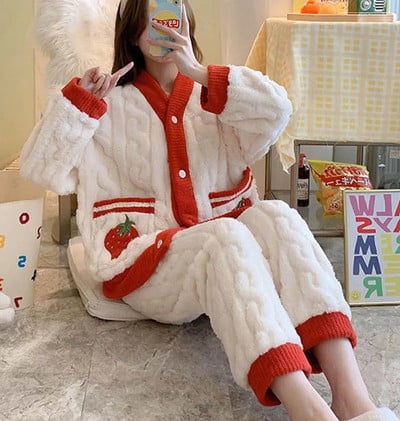 Bow naiste pidžaamakomplekt fliisist magamisriided, talve 2-osalised püksid, koduülikond koheva nööbiga armas Piiama soe samet ööriietus 2023 uus