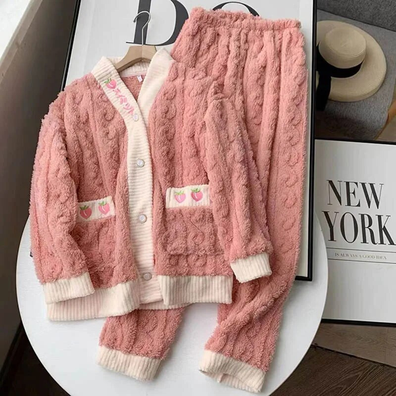 Bow naiste pidžaamakomplekt fliisist magamisriided, talve 2-osalised püksid, koduülikond koheva nööbiga armas Piiama soe samet ööriietus 2023 uus