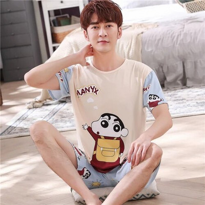 Pižamos rinkinys Vyriškas plonas medvilninis trumpas rankovės mielas animacinis filmas Vyriškas vasaros laisvalaikis Laisvi namų rūbai Drabužiai Laisvi vyriški miegui skirti drabužiai