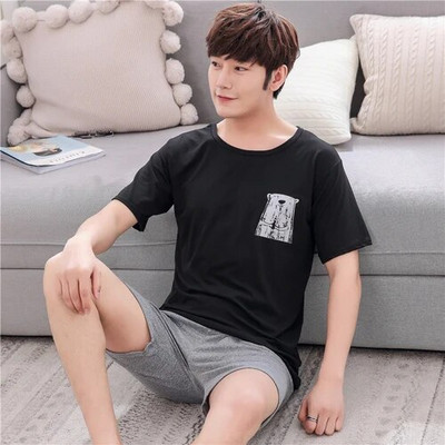 Pižamos rinkinys Vyriškas plonas medvilninis trumpas rankovės mielas animacinis filmas Vyriškas vasaros laisvalaikis Laisvi namų rūbai Drabužiai Laisvi vyriški miegui skirti drabužiai