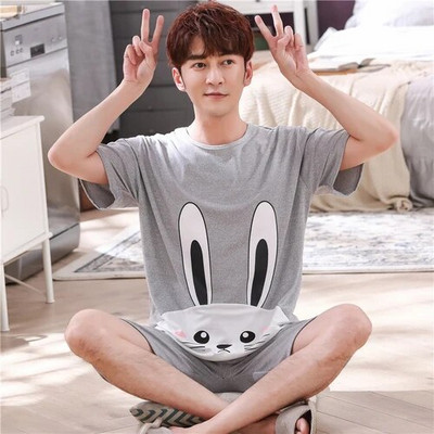 Pižamos rinkinys Vyriškas plonas medvilninis trumpas rankovės mielas animacinis filmas Vyriškas vasaros laisvalaikis Laisvi namų rūbai Drabužiai Laisvi vyriški miegui skirti drabužiai