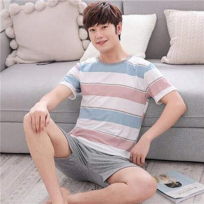 Pižamos rinkinys Vyriškas plonas medvilninis trumpas rankovės mielas animacinis filmas Vyriškas vasaros laisvalaikis Laisvi namų rūbai Drabužiai Laisvi vyriški miegui skirti drabužiai