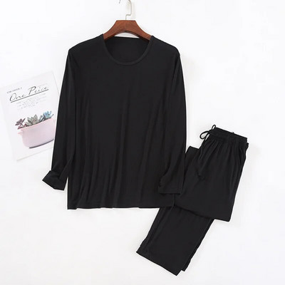 Pavasario/rudens vyriškos Modalinės viskozės plonos ilgomis rankovėmis ilgos kelnės pižamos megztiniai, vienspalviai 2 vnt. kostiumo pižamos vyrams