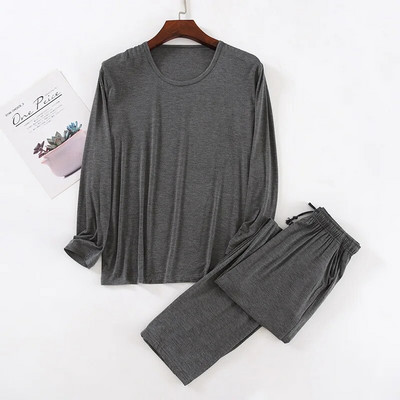 Pavasario/rudens vyriškos Modalinės viskozės plonos ilgomis rankovėmis ilgos kelnės pižamos megztiniai, vienspalviai 2 vnt. kostiumo pižamos vyrams