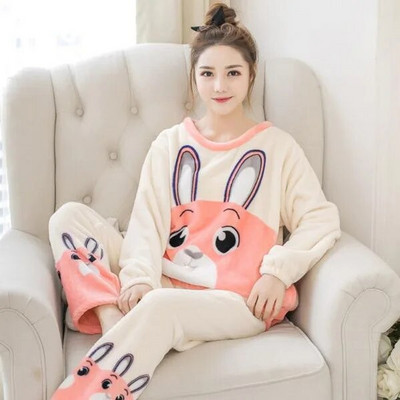 Flanellist naiste pidžaamakomplektid Sügistalvised magamisriided Armastus trükitud triibuline sametpidžaama naistele Pijama Mujer 2-osaline Pjs koduriided