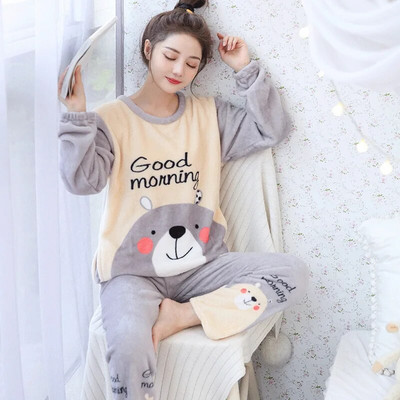 Flanellist naiste pidžaamakomplektid Sügistalvised magamisriided Armastus trükitud triibuline sametpidžaama naistele Pijama Mujer 2-osaline Pjs koduriided