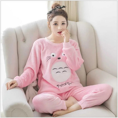 Flanellist naiste pidžaamakomplektid Sügistalvised magamisriided Armastus trükitud triibuline sametpidžaama naistele Pijama Mujer 2-osaline Pjs koduriided