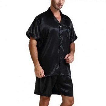 2 τμχ/Σετ Ανδρικό νυχτικό πουκάμισο Παντελόνι για ύπνο Σετ πιτζάμες κοντά μανίκια Χαλαρά Sleeping ελαστικό σορτς μέσης Μεταξένιο ανδρικό σετ υπνοδωματίων