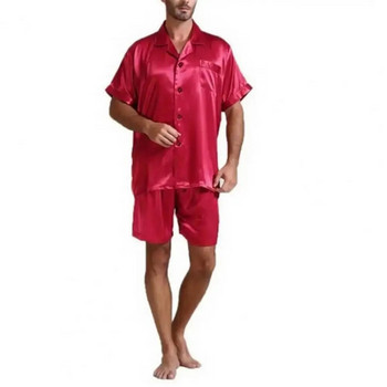 2 τμχ/Σετ Ανδρικό νυχτικό πουκάμισο Παντελόνι για ύπνο Σετ πιτζάμες κοντά μανίκια Χαλαρά Sleeping ελαστικό σορτς μέσης Μεταξένιο ανδρικό σετ υπνοδωματίων